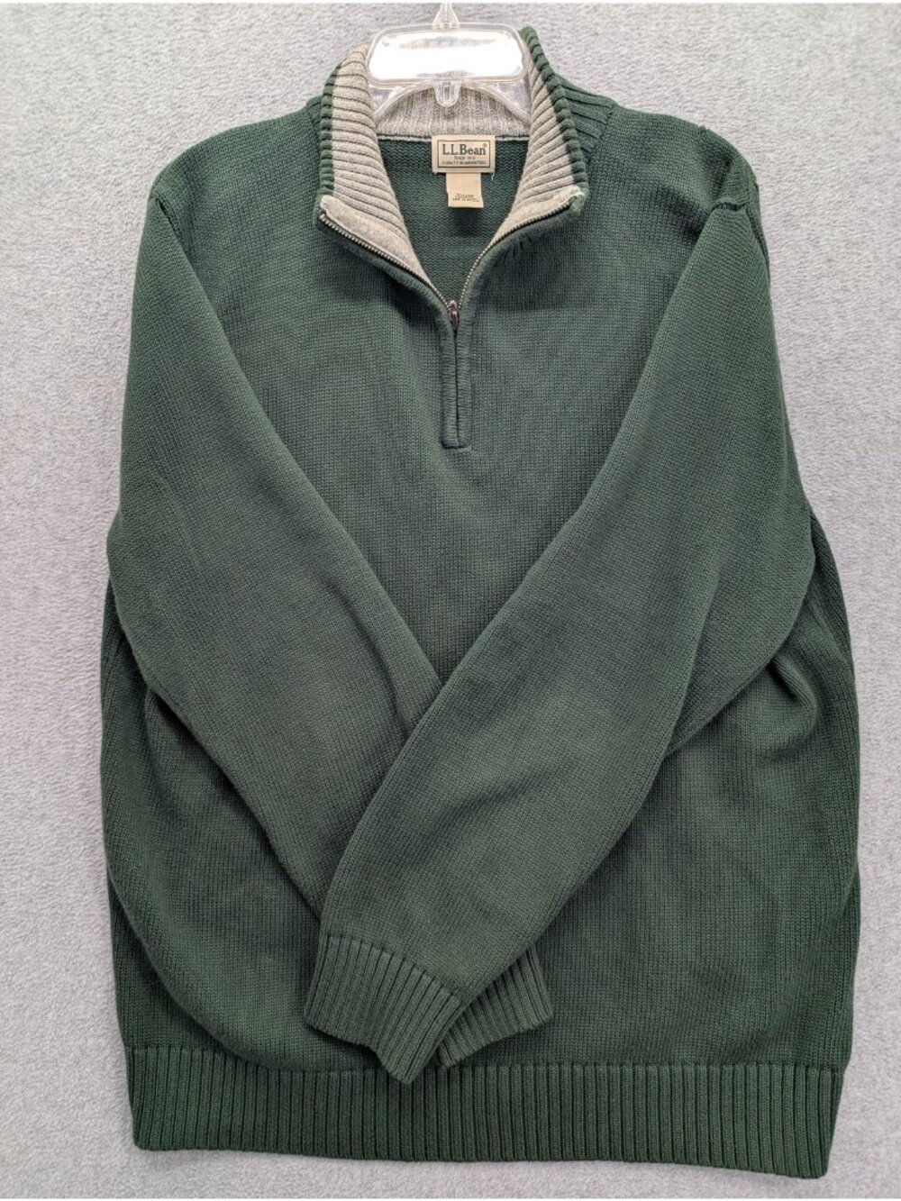 LL Bean Sweater Mens XL Green 1/4 Zip Mock Neck 100% Cotton Pullover Knit